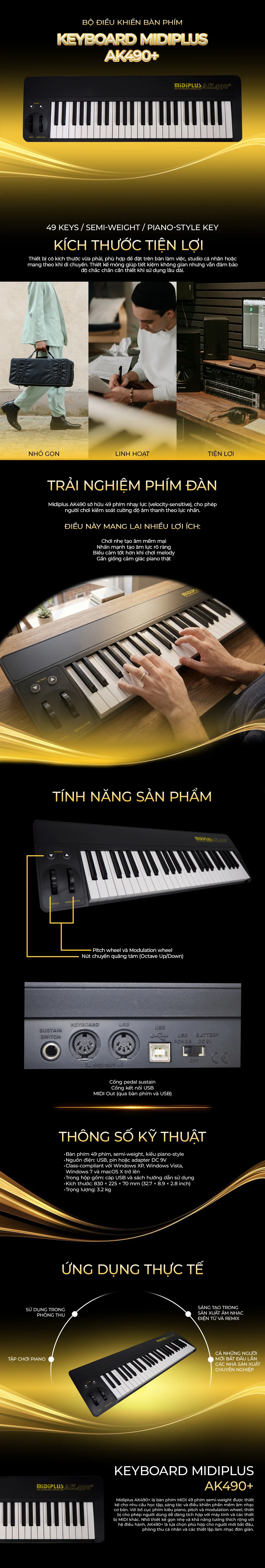 MIDI Keyboard Controller Midiplus EK490 Plus