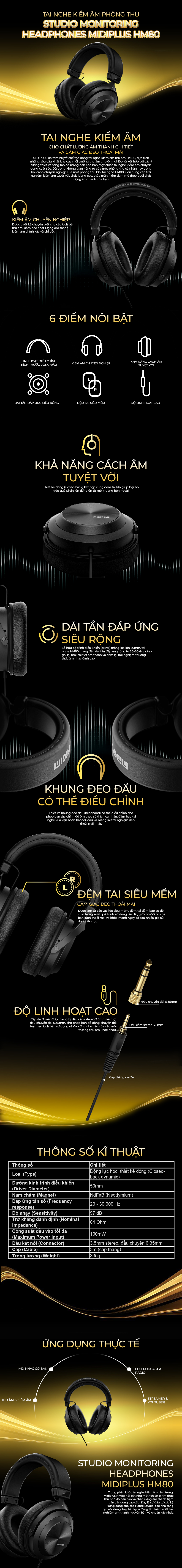 Tai Nghe Kiểm Âm Midiplus HM80